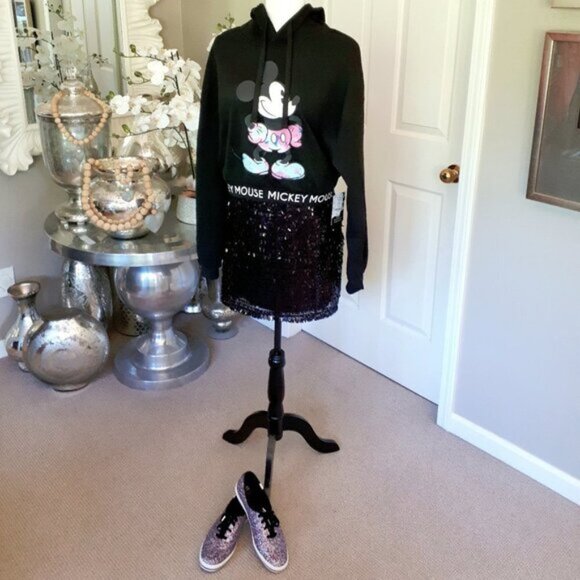 NWOT Joe Fresh black sequin mesh mini skirt XL - Picture 8 of 10